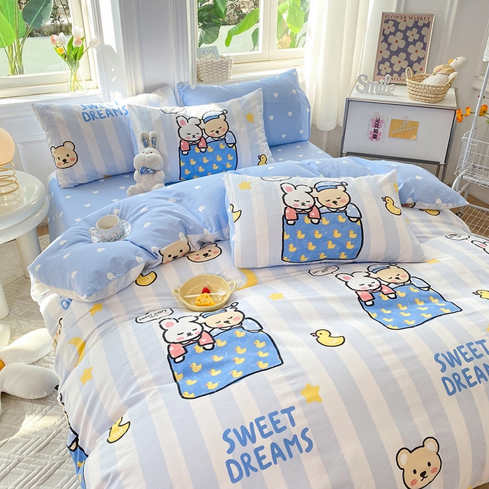 91家纺网 家纺一手货源 找家纺 慕梵家居 2023新款全棉13372四件套 可爱熊