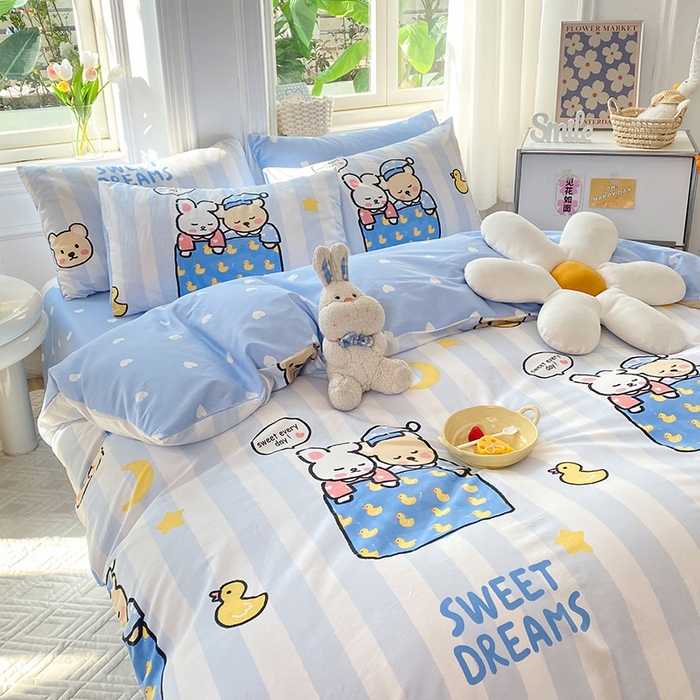 91家纺网 家纺一手货源 找家纺 慕梵家居 2023新款全棉13372四件套 可爱熊