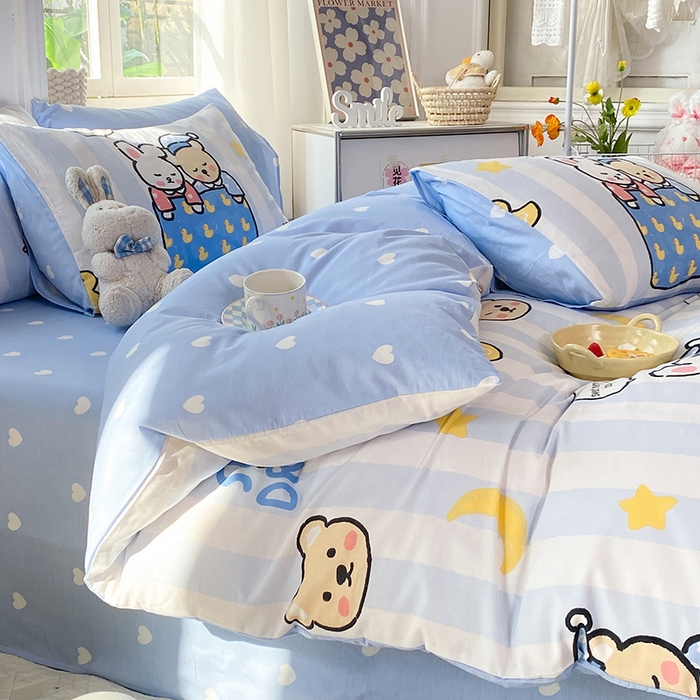 91家纺网 家纺一手货源 找家纺 慕梵家居 2023新款全棉13372四件套 可爱熊