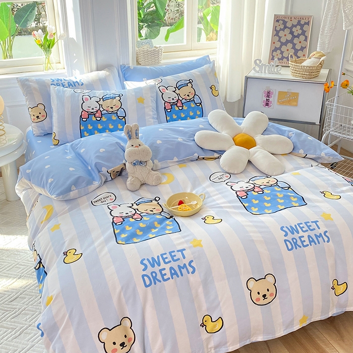 91家纺网 家纺一手货源 找家纺 慕梵家居 2023新款全棉13372四件套 可爱熊