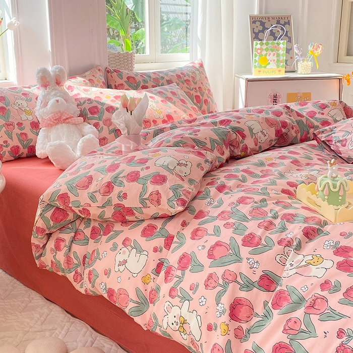 91家纺网 家纺一手货源 找家纺 慕梵家居 2023新款全棉13372四件套 郁金香兔