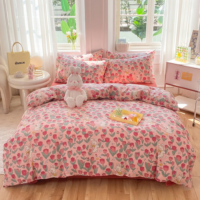 91家纺网 家纺一手货源 找家纺 慕梵家居 2023新款全棉13372四件套 郁金香兔