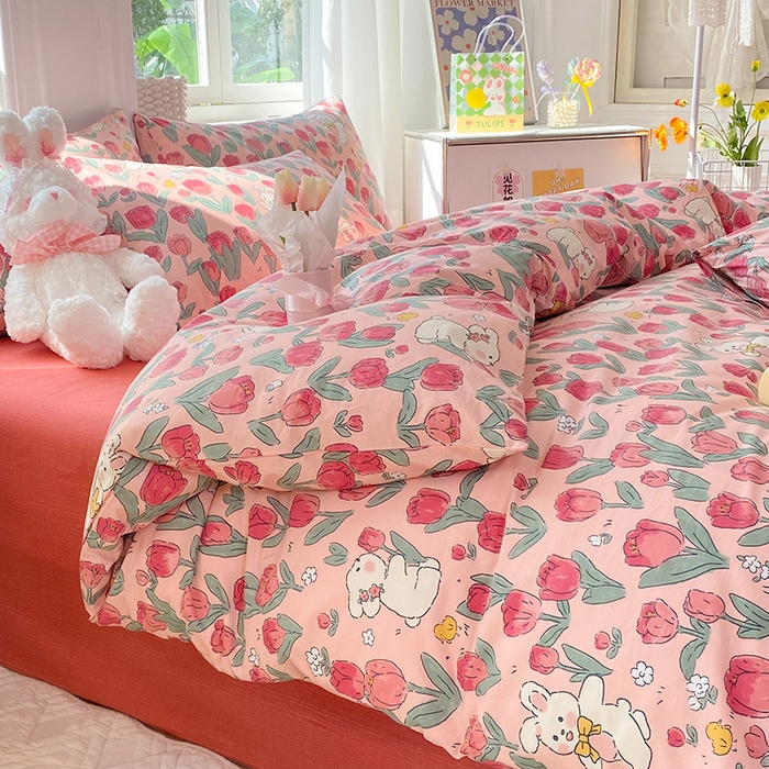 91家纺网 家纺一手货源 找家纺 慕梵家居 2023新款全棉13372四件套 郁金香兔