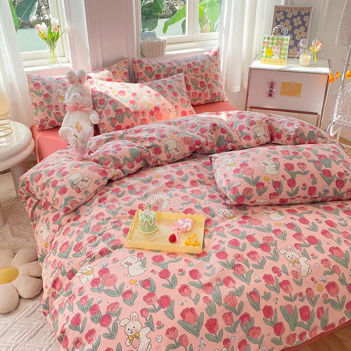 91家纺网 家纺一手货源 找家纺 慕梵家居 2023新款全棉13372四件套 郁金香兔