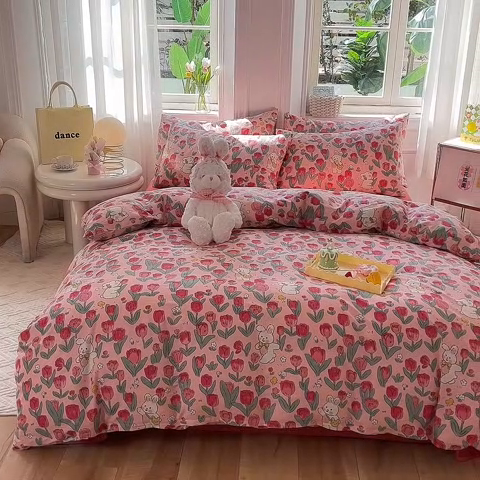 91家纺网 家纺一手货源 找家纺 慕梵家居 2023新款全棉13372四件套 郁金香兔