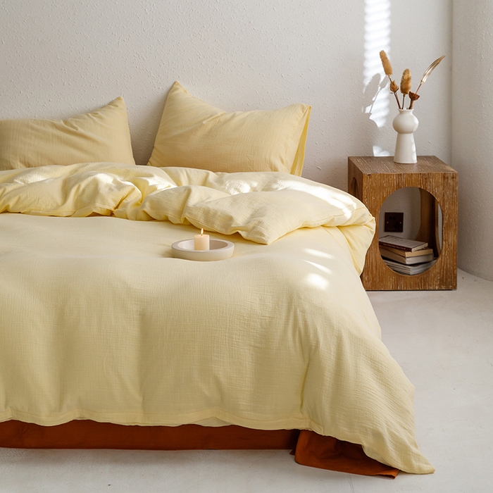 91家纺网 家纺一手货源 找家纺 （总）山舍家居 2023新款全棉双层纱布拼人字纹四件套