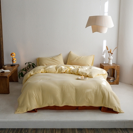 91家纺网 家纺一手货源 找家纺 山舍家居 2023新款全棉双层纱布拼人字纹四件套 春见