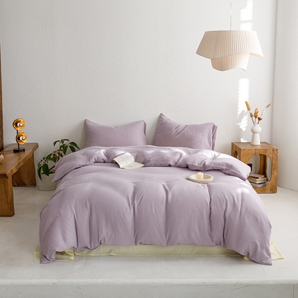 91家纺网 家纺一手货源 找家纺 （总）山舍家居 2023新款全棉双层纱布拼人字纹四件套