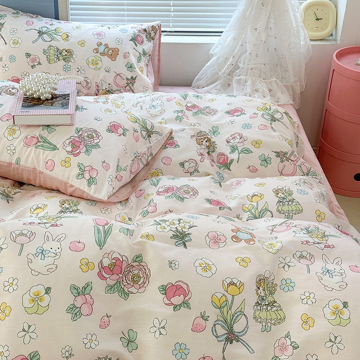 91家纺网 家纺一手货源 找家纺 昔可 2023新款全棉春日氛围系列四件套 大提琴女孩