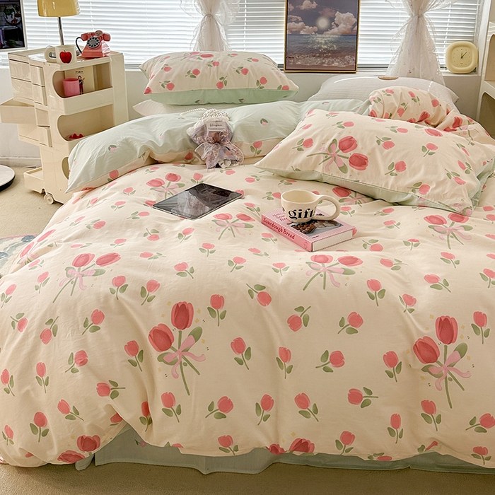 91家纺网 家纺一手货源 找家纺 昔可 2023新款全棉春日氛围系列四件套 粉粉花束