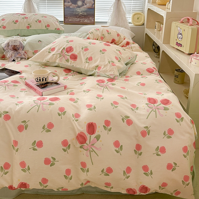 91家纺网 家纺一手货源 找家纺 昔可 2023新款全棉春日氛围系列四件套 粉粉花束