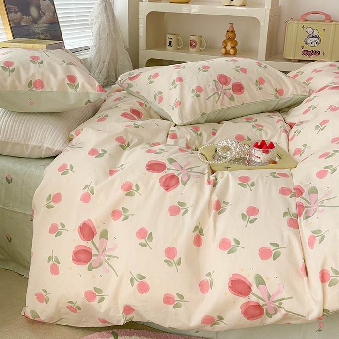 91家纺网 家纺一手货源 找家纺 昔可 2023新款全棉春日氛围系列四件套 粉粉花束