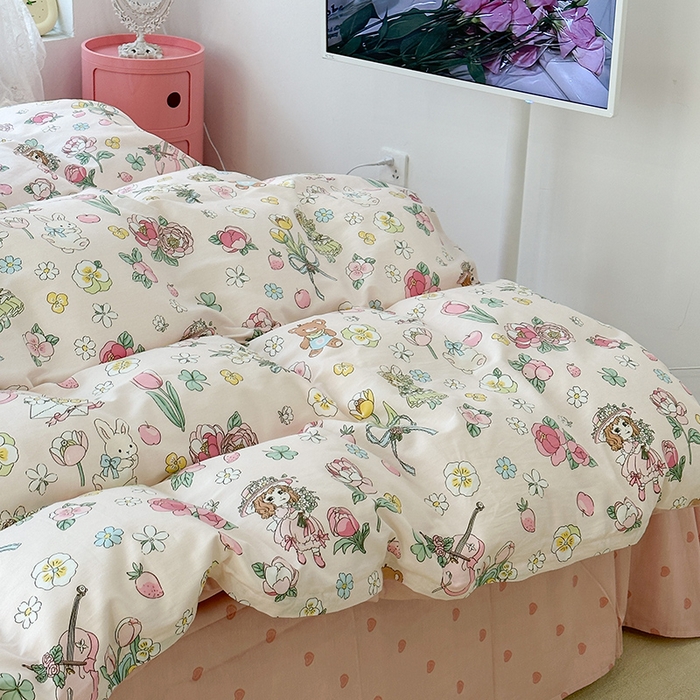 91家纺网 家纺一手货源 找家纺 昔可 2023新款全棉春日氛围系列四件套 大提琴女孩