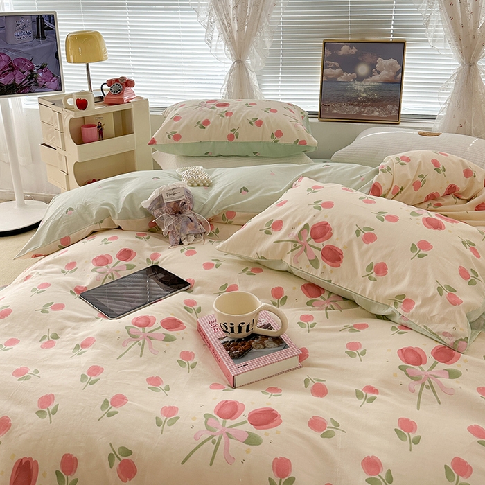 91家纺网 家纺一手货源 找家纺 昔可 2023新款全棉春日氛围系列四件套 粉粉花束