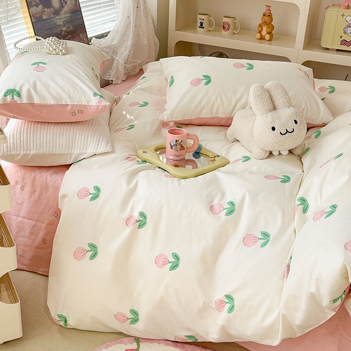 91家纺网 家纺一手货源 找家纺 昔可 2023新款全棉春日氛围系列四件套 粉嫩小郁金