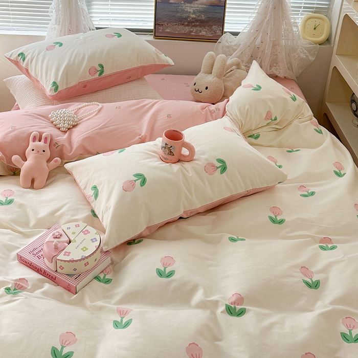 91家纺网 家纺一手货源 找家纺 昔可 2023新款全棉春日氛围系列四件套 粉嫩小郁金