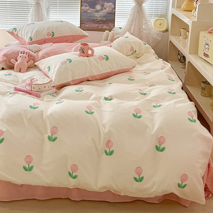 91家纺网 家纺一手货源 找家纺 昔可 2023新款全棉春日氛围系列四件套 粉嫩小郁金