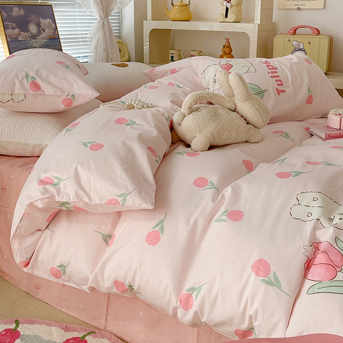 91家纺网 家纺一手货源 找家纺 昔可 2023新款全棉春日氛围系列四件套 露思兔兔