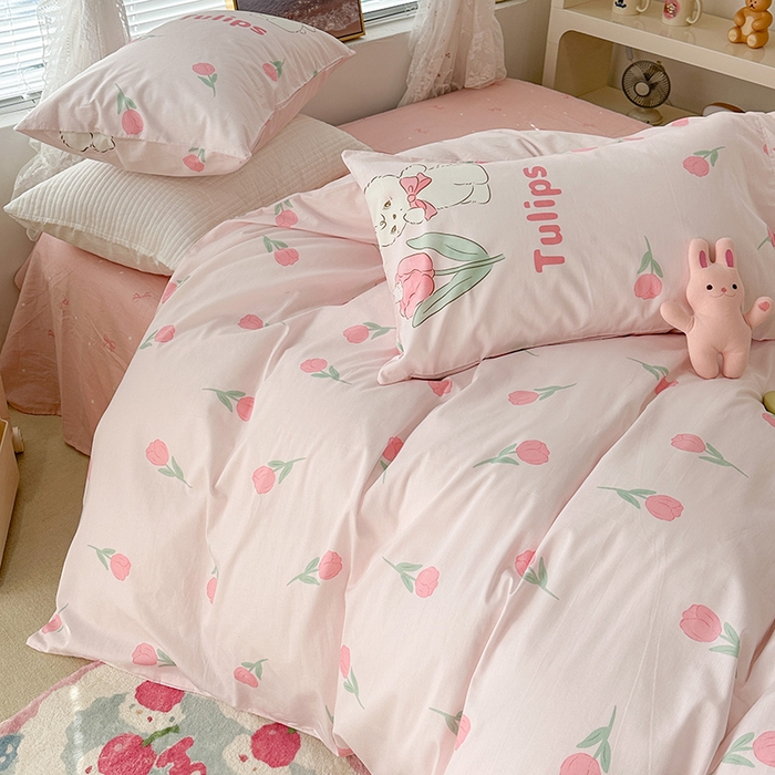 91家纺网 家纺一手货源 找家纺 昔可 2023新款全棉春日氛围系列四件套 露思兔兔