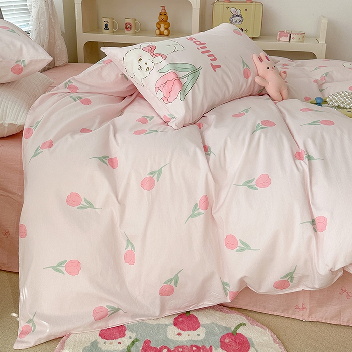 91家纺网 家纺一手货源 找家纺 昔可 2023新款全棉春日氛围系列四件套 露思兔兔