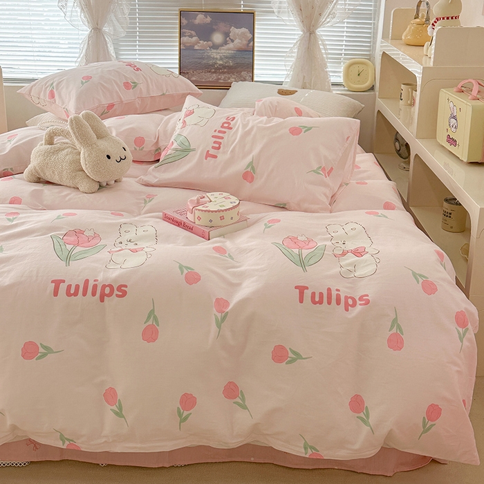 91家纺网 家纺一手货源 找家纺 昔可 2023新款全棉春日氛围系列四件套 露思兔兔