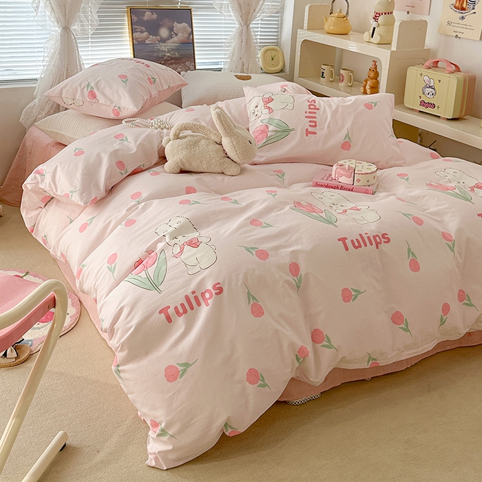 91家纺网 家纺一手货源 找家纺 昔可 2023新款全棉春日氛围系列四件套 露思兔兔