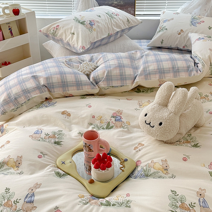 91家纺网 家纺一手货源 找家纺 昔可 2023新款全棉春日氛围系列四件套 花丛兔兔