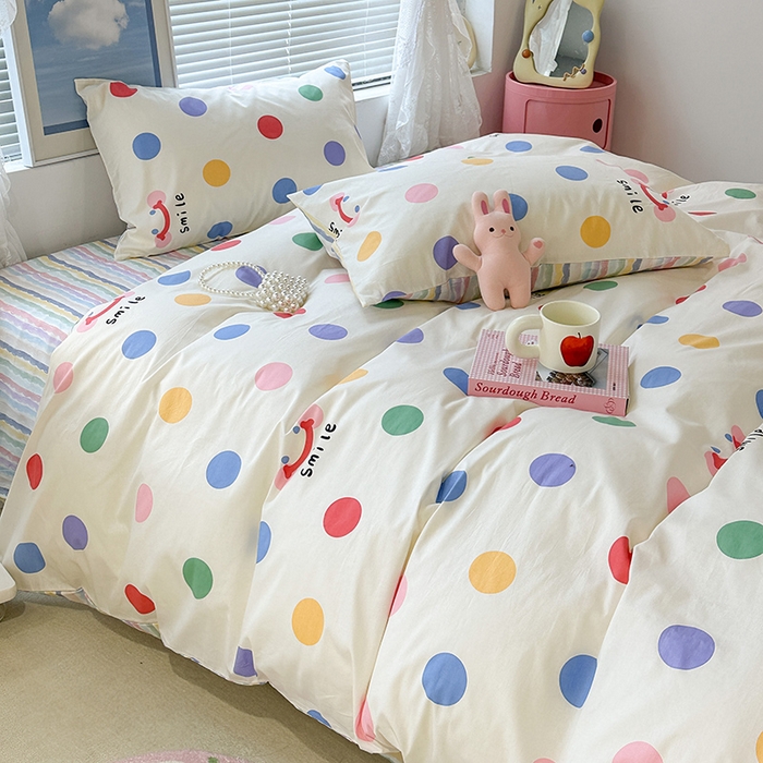 91家纺网 家纺一手货源 找家纺 昔可 2023新款全棉春日氛围系列四件套 微笑彩波点