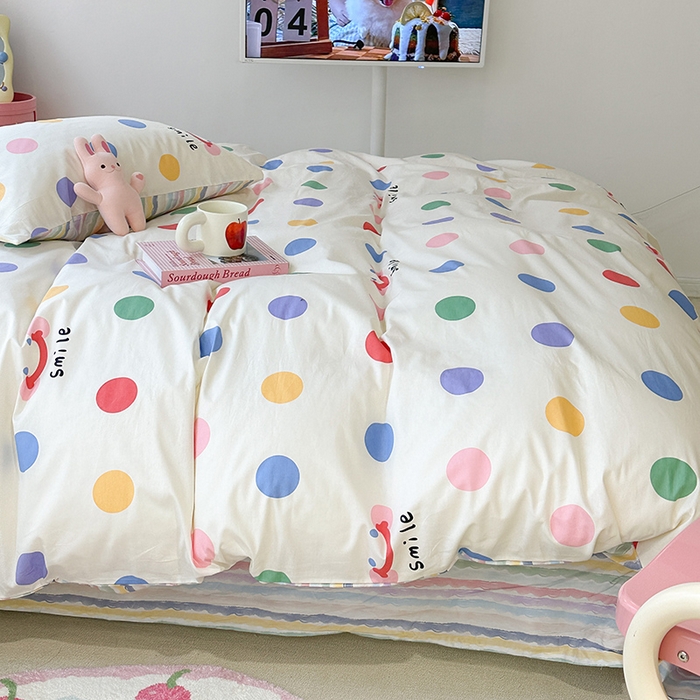 91家纺网 家纺一手货源 找家纺 昔可 2023新款全棉春日氛围系列四件套 微笑彩波点