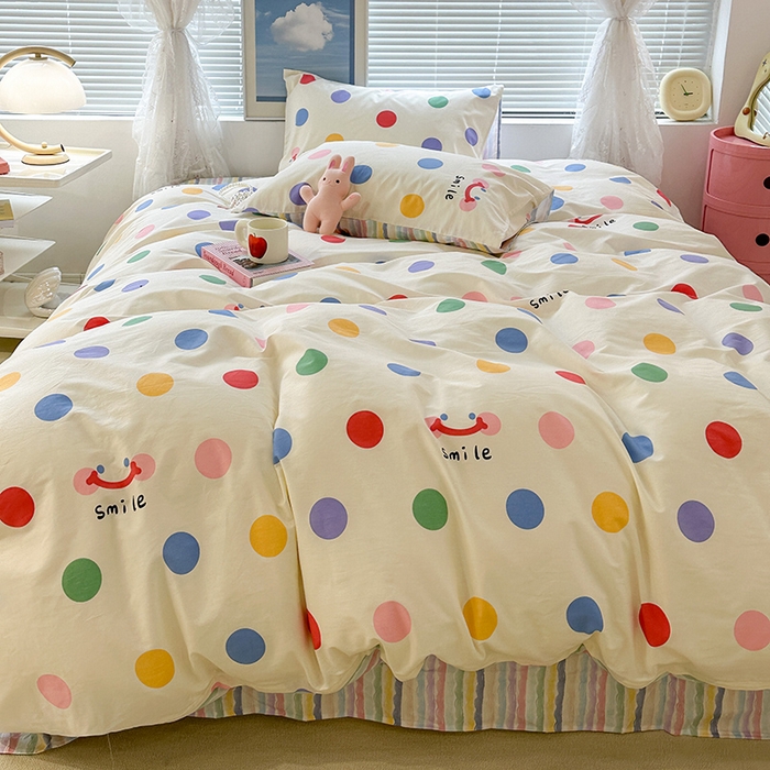 91家纺网 家纺一手货源 找家纺 昔可 2023新款全棉春日氛围系列四件套 微笑彩波点