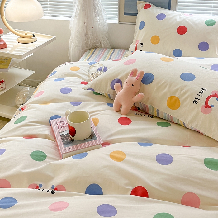 91家纺网 家纺一手货源 找家纺 昔可 2023新款全棉春日氛围系列四件套 微笑彩波点