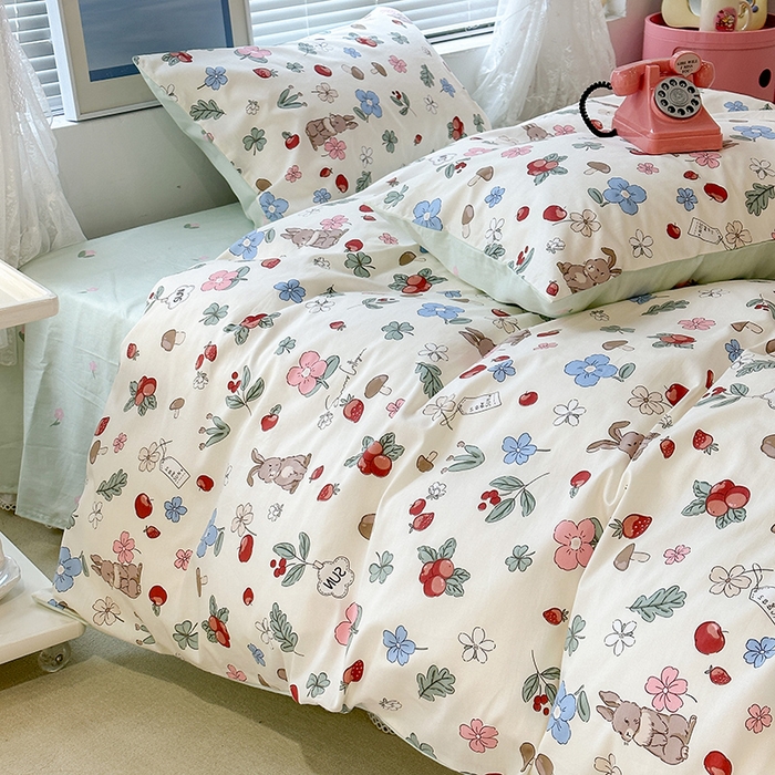 91家纺网 家纺一手货源 找家纺 昔可 2023新款全棉春日氛围系列四件套 森系果园兔