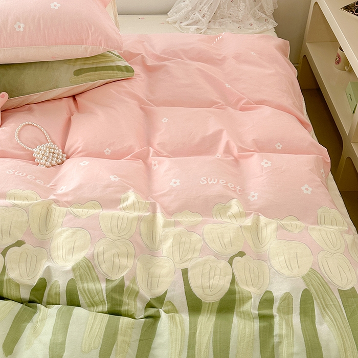 91家纺网 家纺一手货源 找家纺 昔可 2023新款全棉春日氛围系列四件套 油画郁金香