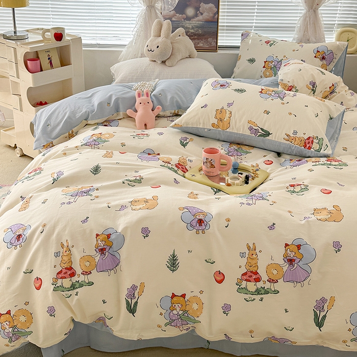 91家纺网 家纺一手货源 找家纺 昔可 2023新款全棉春日氛围系列四件套 仙女和小兔