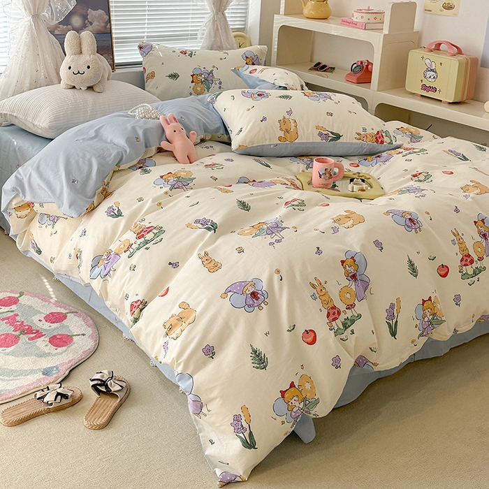 91家纺网 家纺一手货源 找家纺 昔可 2023新款全棉春日氛围系列四件套 仙女和小兔