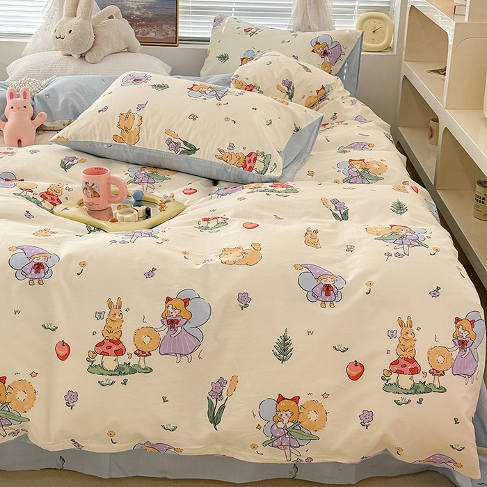 91家纺网 家纺一手货源 找家纺 昔可 2023新款全棉春日氛围系列四件套 仙女和小兔