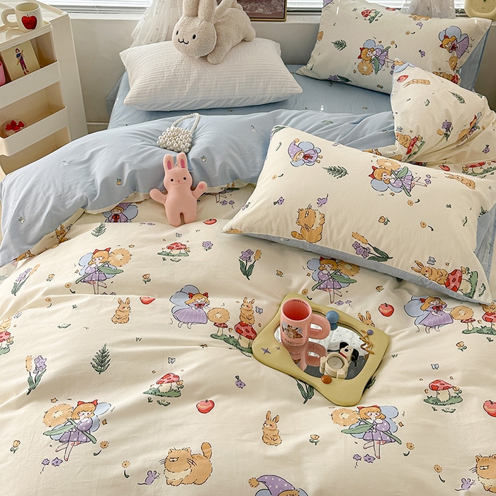 91家纺网 家纺一手货源 找家纺 昔可 2023新款全棉春日氛围系列四件套 仙女和小兔