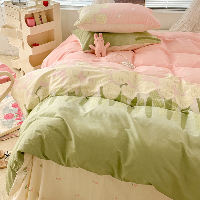 91家纺网 家纺一手货源 找家纺 昔可 2023新款全棉春日氛围系列四件套 油画郁金香