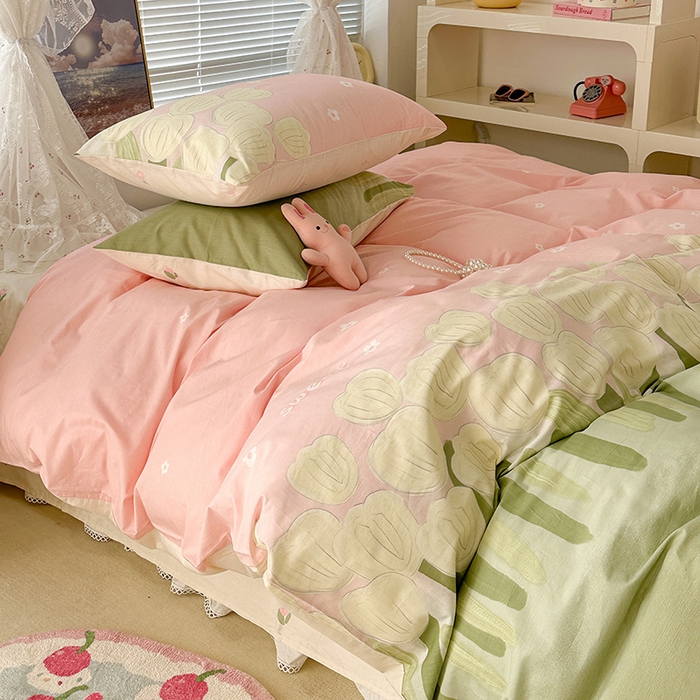 91家纺网 家纺一手货源 找家纺 昔可 2023新款全棉春日氛围系列四件套 油画郁金香