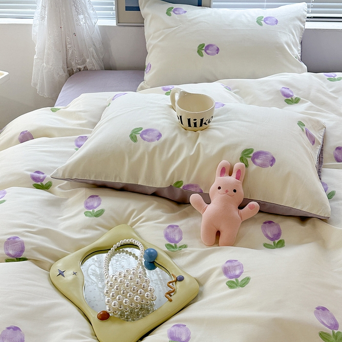 91家纺网 家纺一手货源 找家纺 昔可 2023新款全棉春日氛围系列四件套 紫色郁金香