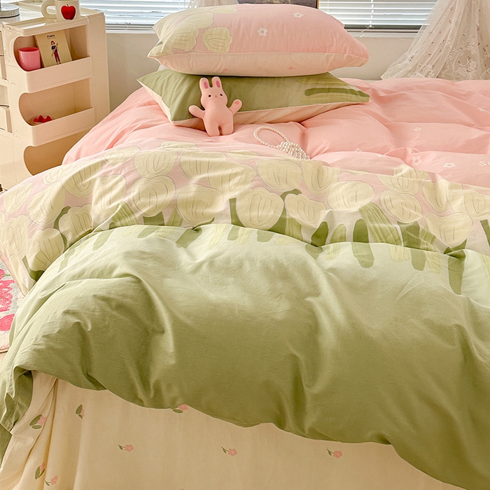 91家纺网 家纺一手货源 找家纺 昔可 2023新款全棉春日氛围系列四件套 油画郁金香