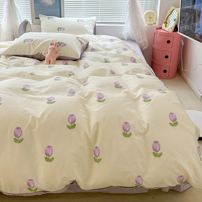 91家纺网 家纺一手货源 找家纺 昔可 2023新款全棉春日氛围系列四件套 紫色郁金香