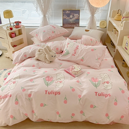 91家纺网 家纺一手货源 找家纺 昔可 2023新款全棉春日氛围系列四件套 露思兔兔