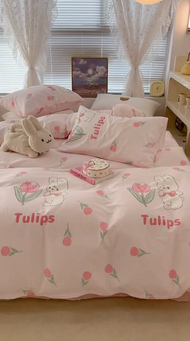 91家纺网 家纺一手货源 找家纺 昔可 2023新款全棉春日氛围系列四件套 露思兔兔