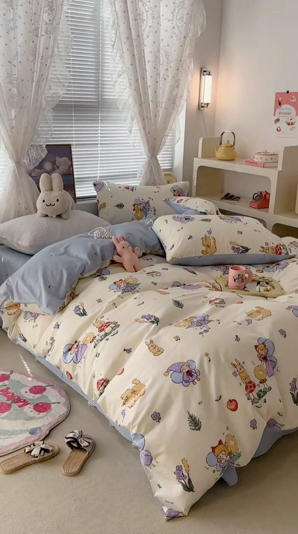 91家纺网 家纺一手货源 找家纺 昔可 2023新款全棉春日氛围系列四件套 仙女和小兔