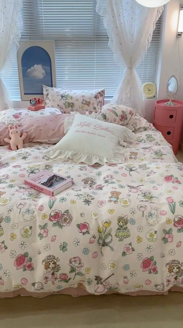 91家纺网 家纺一手货源 找家纺 昔可 2023新款全棉春日氛围系列四件套 大提琴女孩