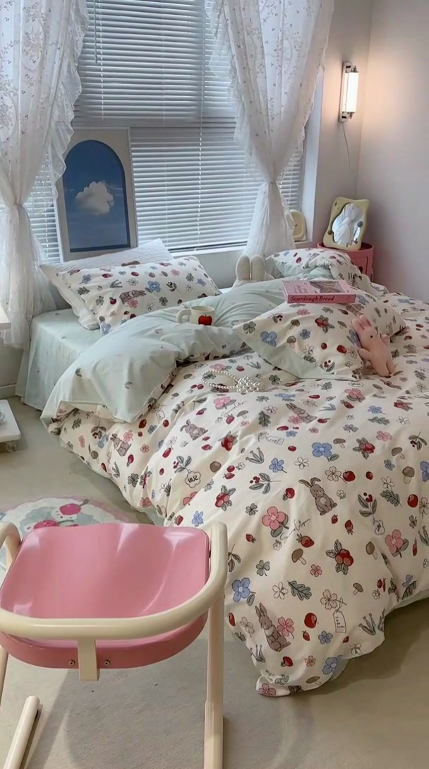 91家纺网 家纺一手货源 找家纺 昔可 2023新款全棉春日氛围系列四件套 森系果园兔