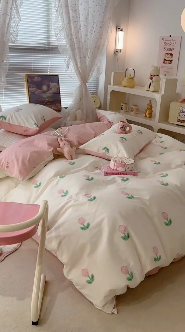 91家纺网 家纺一手货源 找家纺 昔可 2023新款全棉春日氛围系列四件套 粉嫩小郁金