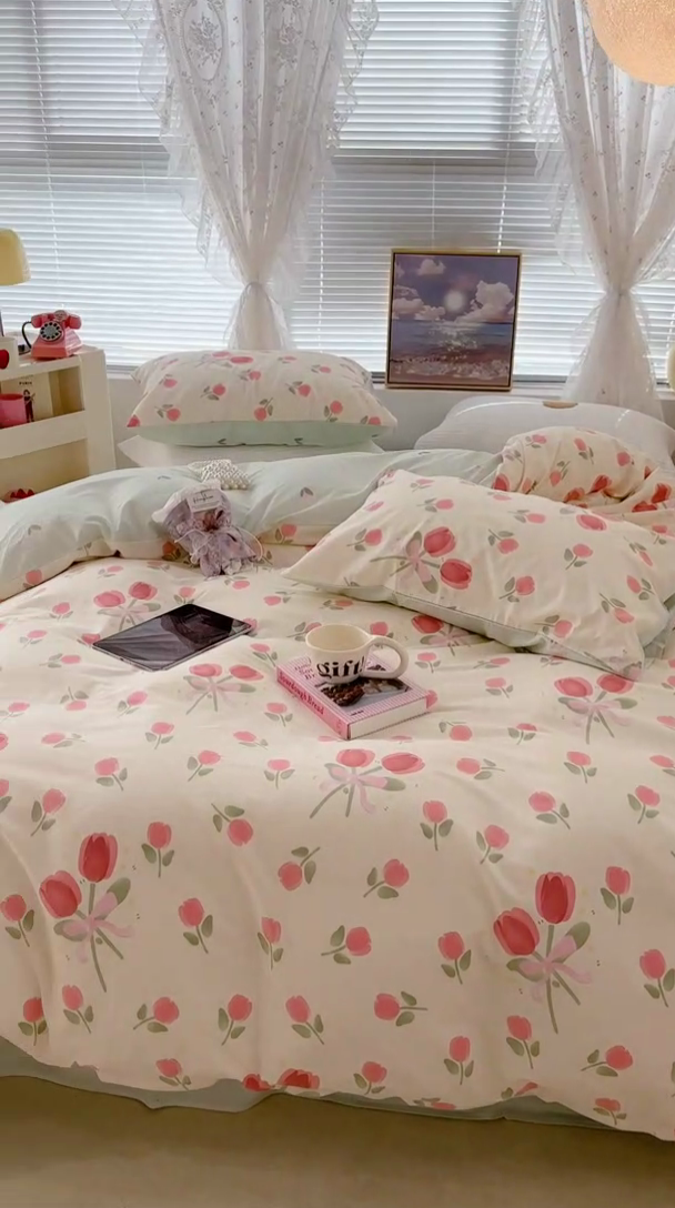 91家纺网 家纺一手货源 找家纺 昔可 2023新款全棉春日氛围系列四件套 粉粉花束