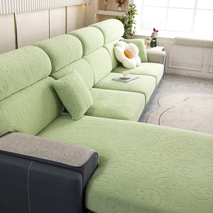 91家纺网 家纺一手货源 找家纺 沐沐 2026新款草莓兔提花沙发笠 草莓兔-果绿色
